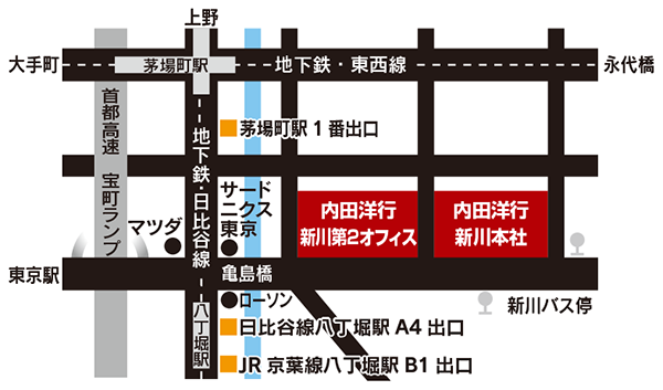 東京 ユビキタス協創広場CANVASへの地図