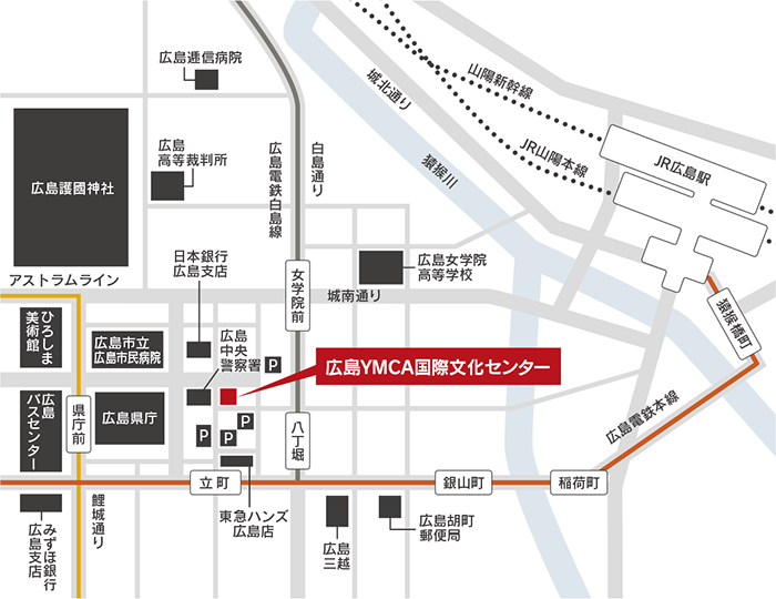 広島YMCA国際文化センター 3号館 2階 多目的ホールへの地図