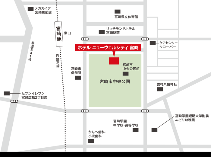 ホテル ニューウェルシティ宮崎への地図