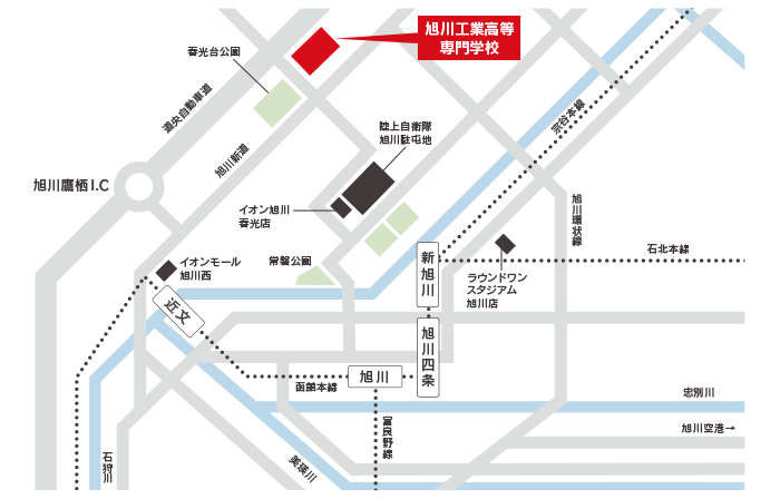 旭川工業高等専門学校　次世代教育演習室への地図