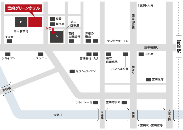 宮崎グリーンホテルへの地図